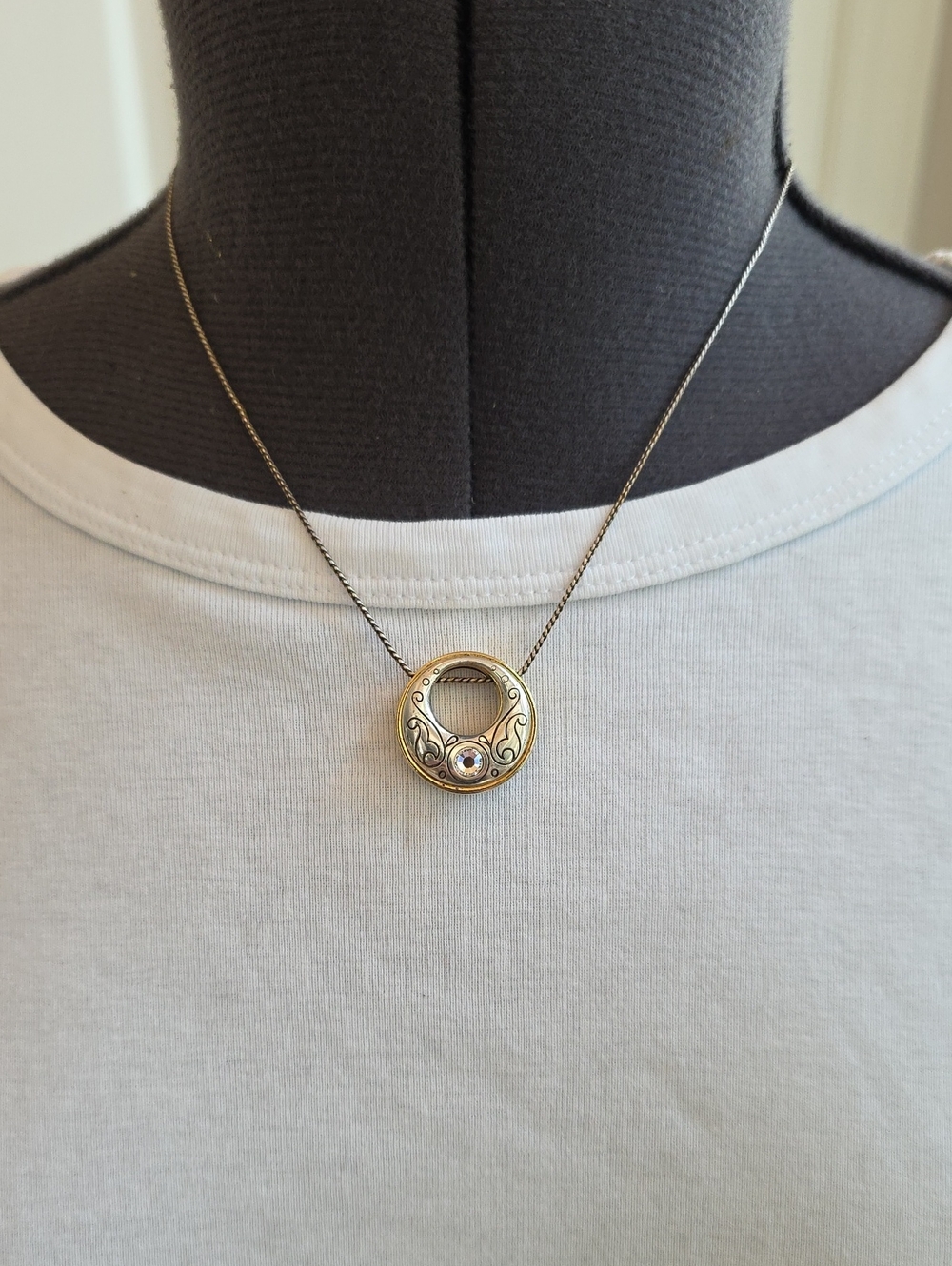 Brighton Retired Aries Collection Reversible Etched Necklace w Swarovski Crystal